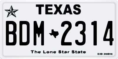 TX license plate BDM2314