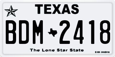TX license plate BDM2418