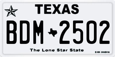 TX license plate BDM2502