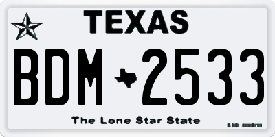 TX license plate BDM2533