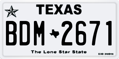 TX license plate BDM2671
