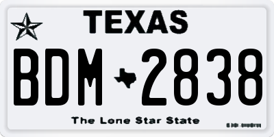 TX license plate BDM2838