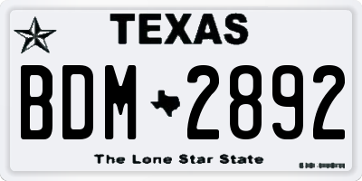 TX license plate BDM2892