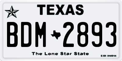 TX license plate BDM2893