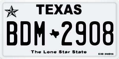 TX license plate BDM2908