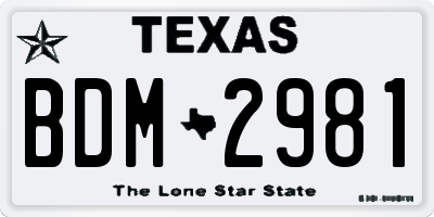 TX license plate BDM2981