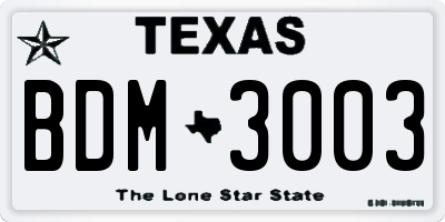 TX license plate BDM3003