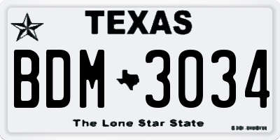 TX license plate BDM3034