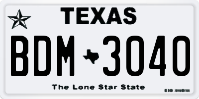 TX license plate BDM3040