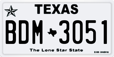 TX license plate BDM3051