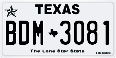 TX license plate BDM3081