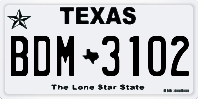 TX license plate BDM3102