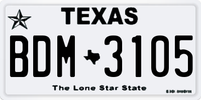 TX license plate BDM3105