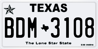 TX license plate BDM3108