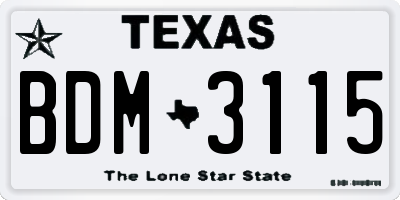 TX license plate BDM3115