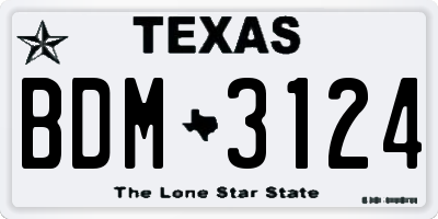 TX license plate BDM3124