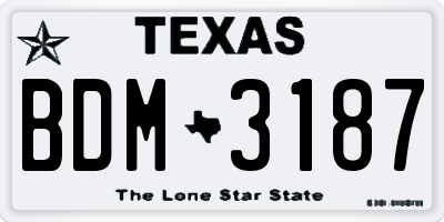 TX license plate BDM3187