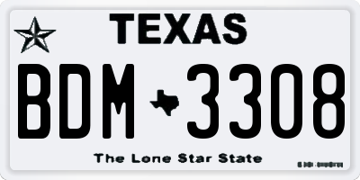 TX license plate BDM3308