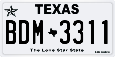 TX license plate BDM3311