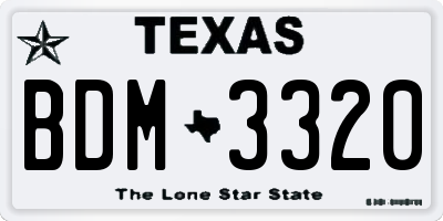 TX license plate BDM3320
