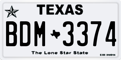 TX license plate BDM3374