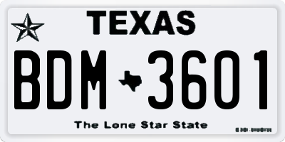 TX license plate BDM3601