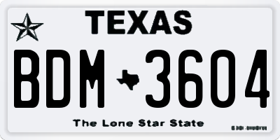 TX license plate BDM3604