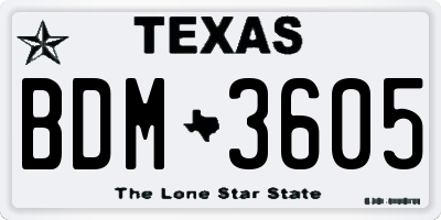 TX license plate BDM3605