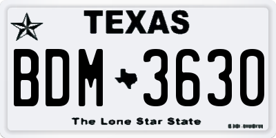 TX license plate BDM3630