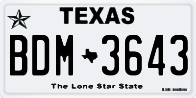 TX license plate BDM3643