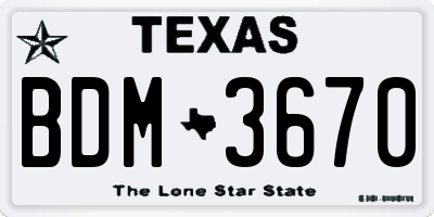 TX license plate BDM3670
