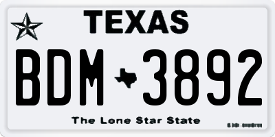 TX license plate BDM3892