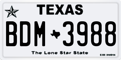 TX license plate BDM3988
