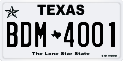 TX license plate BDM4001