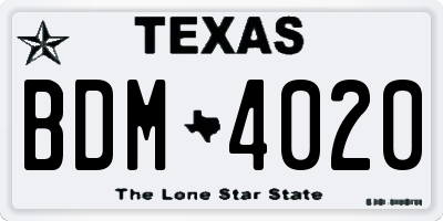 TX license plate BDM4020