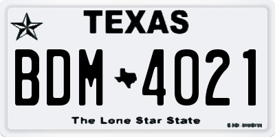 TX license plate BDM4021