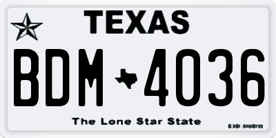 TX license plate BDM4036