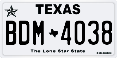 TX license plate BDM4038