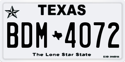 TX license plate BDM4072