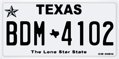 TX license plate BDM4102