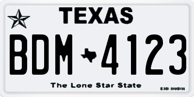 TX license plate BDM4123