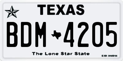 TX license plate BDM4205