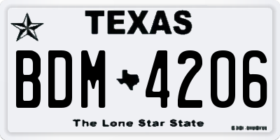 TX license plate BDM4206