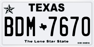 TX license plate BDM7670