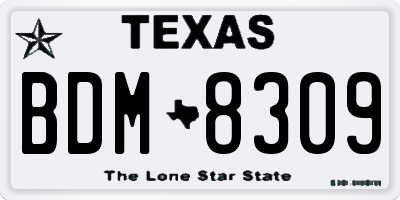 TX license plate BDM8309