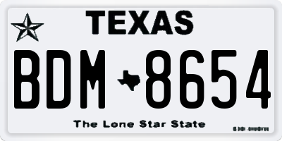 TX license plate BDM8654