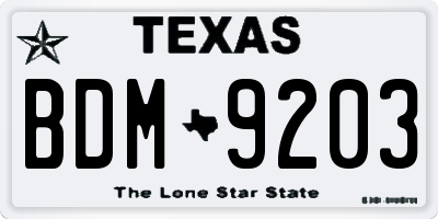 TX license plate BDM9203