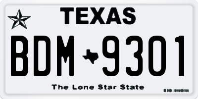 TX license plate BDM9301