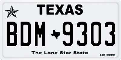 TX license plate BDM9303