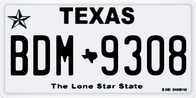 TX license plate BDM9308